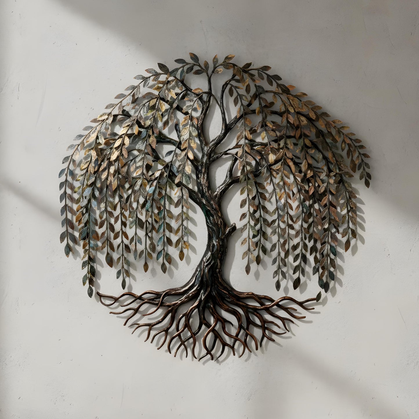 Metal Tree of Life Wall ArtRustic Modern Nature-Inspired Sculpture, Large Iron Tree with Leaves Home Decor for Living Room Office or Garden