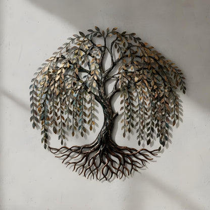 Metal Tree of Life Wall ArtRustic Modern Nature-Inspired Sculpture, Large Iron Tree with Leaves Home Decor for Living Room Office or Garden