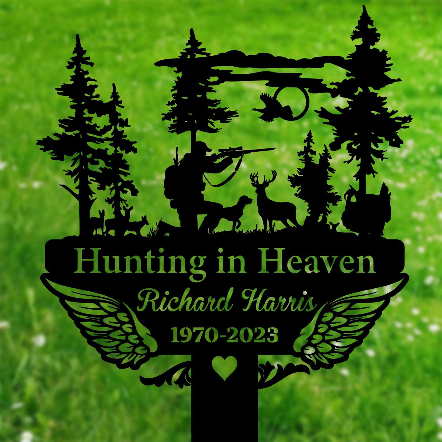 Custom Hunting Heaven Memorial Metal Stake Outdoor, Hunter Memorial Sign, Grave Marker, Sympathy Sign, Remembrance Stake, Hunting Lover Gift