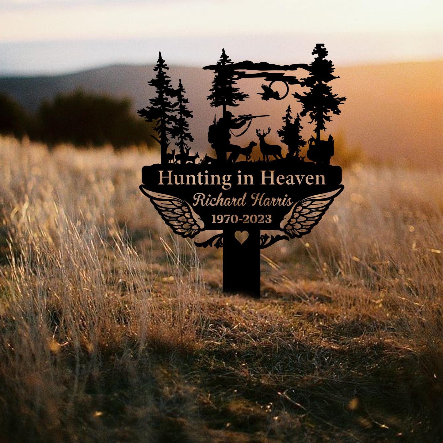 Custom Hunting Heaven Memorial Metal Stake Outdoor, Hunter Memorial Sign, Grave Marker, Sympathy Sign, Remembrance Stake, Hunting Lover Gift
