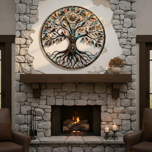 Handcrafted Tree of Life Metal Wall Art with Birds, Sun &amp; Moon Design for Living Room, Garden, and Outdoor Decor