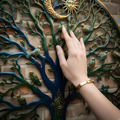 Handcrafted Tree of Life Metal Wall Art with Birds, Sun &amp; Moon Design for Living Room, Garden, and Outdoor Decor