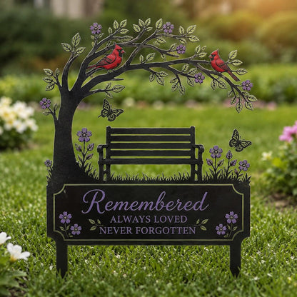 Personalized Memorial Garden Sign, Cardinal Bench Metal Stake, Custom In Memory Plaque, Remembrance Gift, Sympathy Yard Decor for Loved One