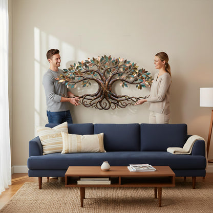 Handcrafted Tree Metal Wall Art Rustic Home Decor Large Copper Bronze Tree of Life Sculpture for Living Room Outdoor Garden Wall Decoration