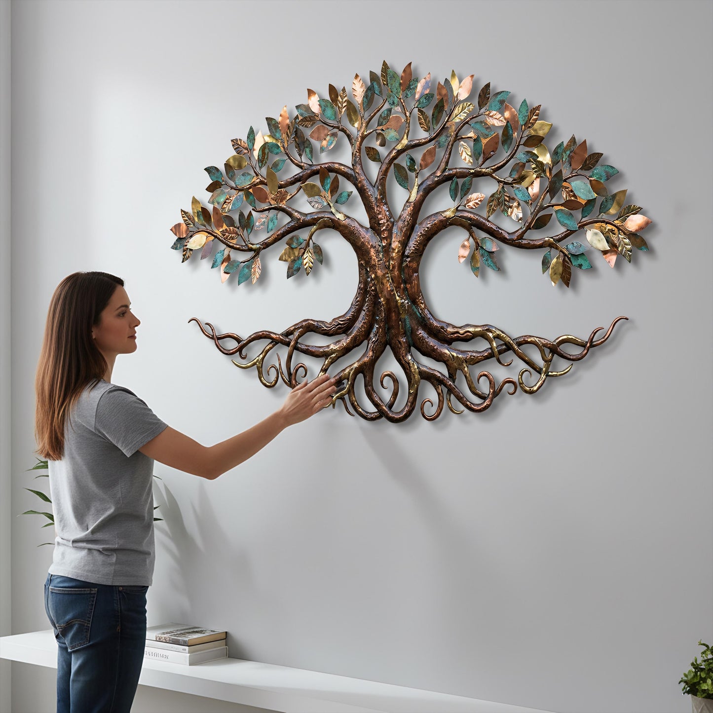 Handcrafted Tree Metal Wall Art Rustic Home Decor Large Copper Bronze Tree of Life Sculpture for Living Room Outdoor Garden Wall Decoration