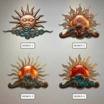 Sun and Waves Metal Wall Art Decorative Ocean Sunrise Design for Living Room Beach House Wall Decor Handcrafted Home Decoration