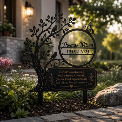 Personalized Memorial Garden Sign, Custom Tree of Life Metal Stake, In Loving Memory Plaque, Sympathy Gift, Remembrance Yard Decor Gift