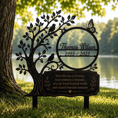 Personalized Memorial Garden Sign, Custom Tree of Life Metal Stake, In Loving Memory Plaque, Sympathy Gift, Remembrance Yard Decor Gift