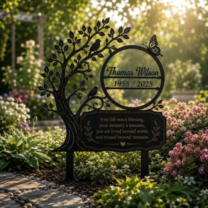 Personalized Memorial Garden Sign, Custom Tree of Life Metal Stake, In Loving Memory Plaque, Sympathy Gift, Remembrance Yard Decor Gift