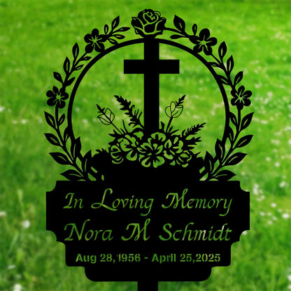 Personalized Memorial Cross Stake,Custom Cross Memorial Metal Stake, In Memory Cross,Grave Marker,Sympathy Gift,Remembrance Decor,Garden Sign