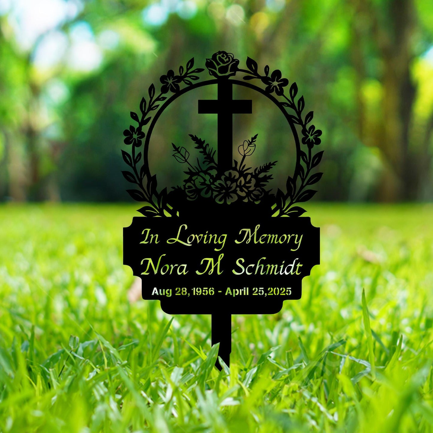 Personalized Memorial Cross Stake,Custom Cross Memorial Metal Stake, In Memory Cross,Grave Marker,Sympathy Gift,Remembrance Decor,Garden Sign