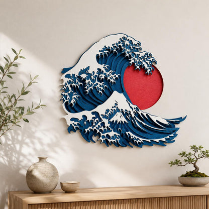Wave Off Kanagawa Metal Wall Art Japanese Ocean Wave Design Modern Home Decor Housewarming Gift for Living Room or Office Wall Decoration