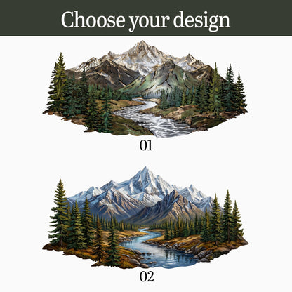 Mountain Forest Metal Wall Art Rustic Cabin Landscape Decor Outdoor Mountain Scene Metal Sign for Living Room or Office Wall Decoration