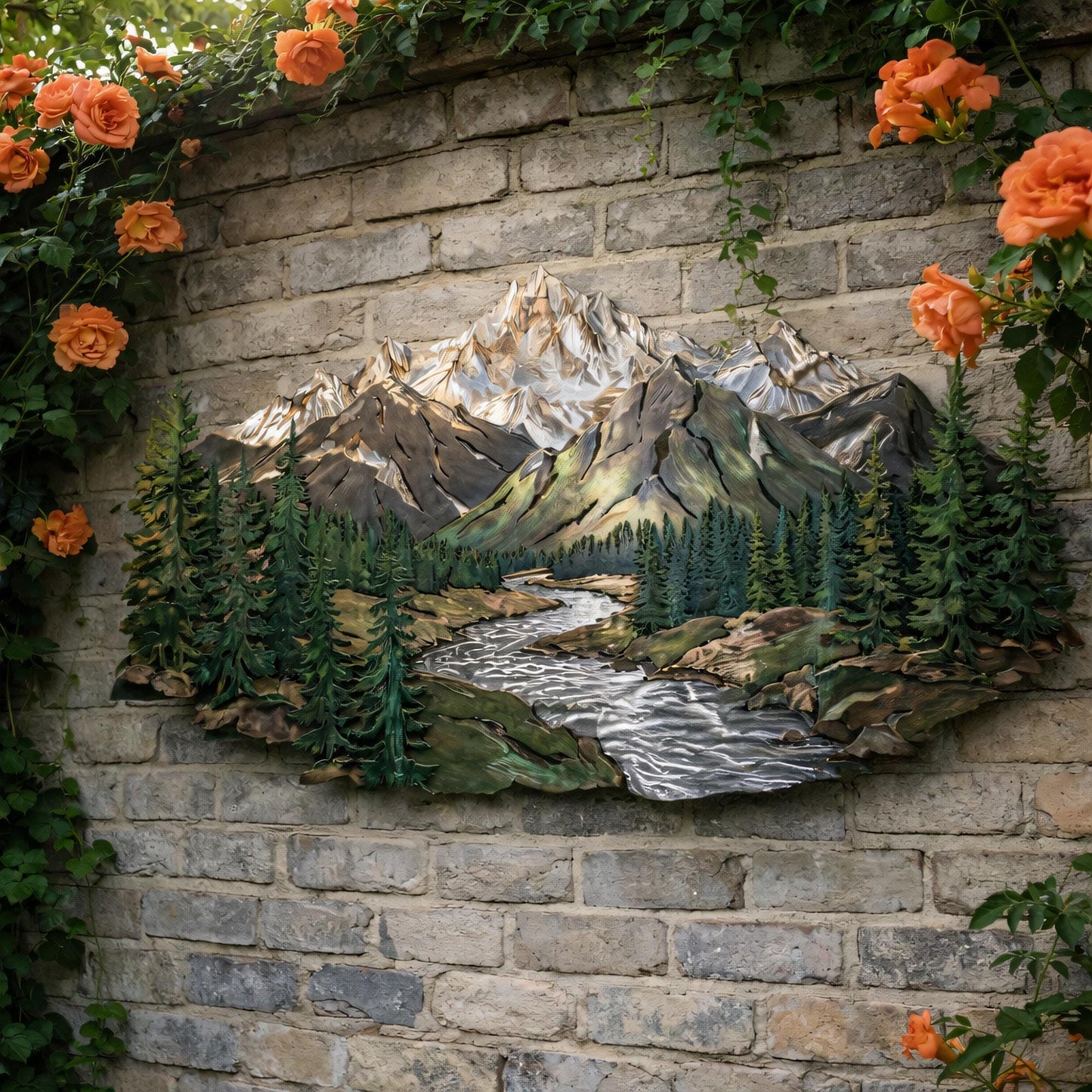 Mountain Forest Metal Wall Art Rustic Cabin Landscape Decor Outdoor Mountain Scene Metal Sign for Living Room or Office Wall Decoration