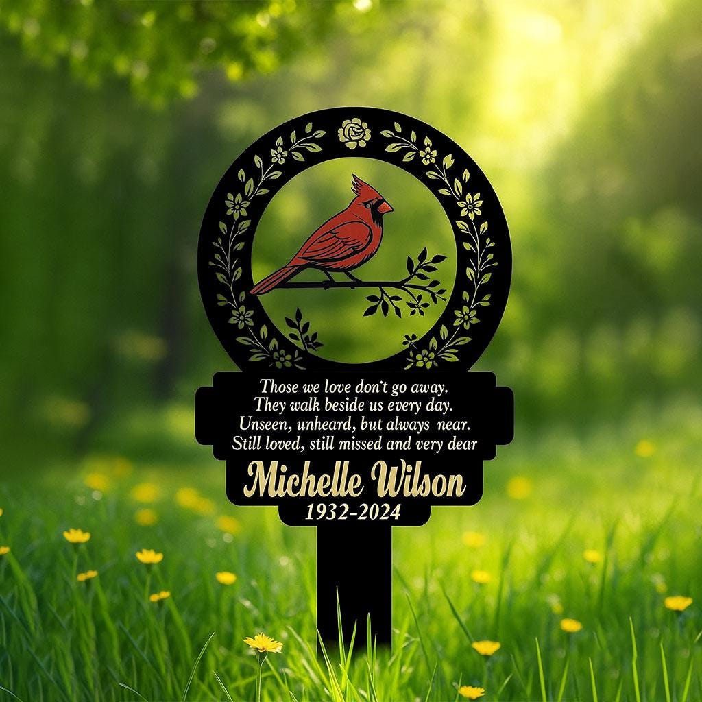 Personalized Memorial Stake Metal Sign, Cardinal Garden Stakes, Cardinals Appear, Metal Cemetery Decorations, Stake for Outdoors Yard Garden
