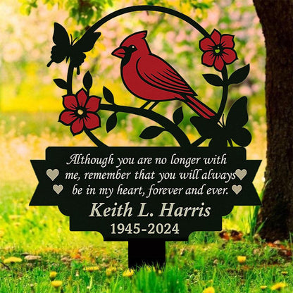 Personalized Cardinal Memorial Garden Sign, Custom In Loving Memory Metal Stake, Red Bird Sympathy Plaque, Remembrance Gift for Loved One