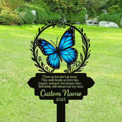 Personalized Butterfly Memorial Garden Sign, Custom In Loving Memory Metal Stake, Blue Butterfly Sympathy Plaque, Remembrance Gift Decor