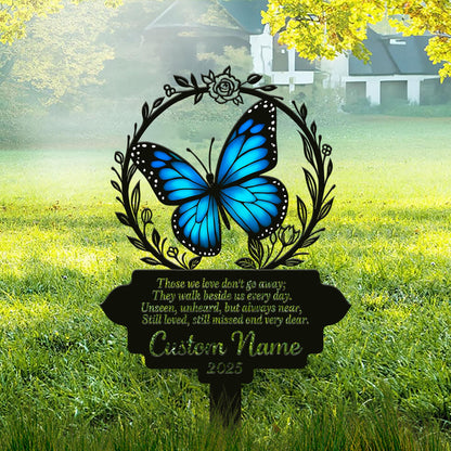 Personalized Butterfly Memorial Garden Sign, Custom In Loving Memory Metal Stake, Blue Butterfly Sympathy Plaque, Remembrance Gift Decor
