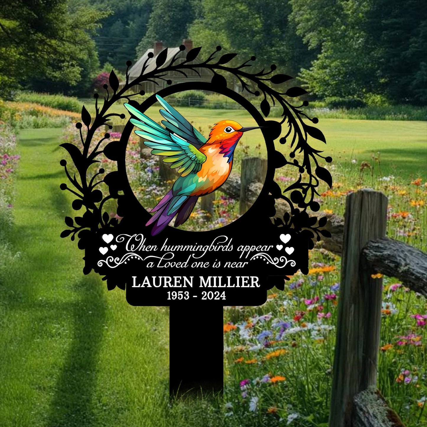 Personalized Hummingbird Memorial Garden Sign, Custom In Loving Memory Metal Stake, Sympathy Plaque, Remembrance Gift for Loved One Decor