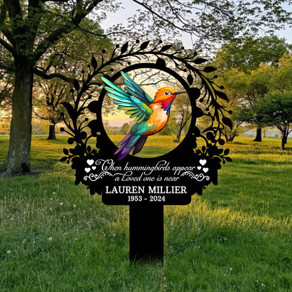 Personalized Hummingbird Memorial Garden Sign, Custom In Loving Memory Metal Stake, Sympathy Plaque, Remembrance Gift for Loved One Decor