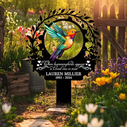 Personalized Hummingbird Memorial Garden Sign, Custom In Loving Memory Metal Stake, Sympathy Plaque, Remembrance Gift for Loved One Decor