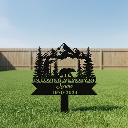 Personalized Hunter Memorial Garden Sign, Custom Bear Mountain Metal Stake, In Loving Memory Plaque, Sympathy Gift for Outdoor Loved One