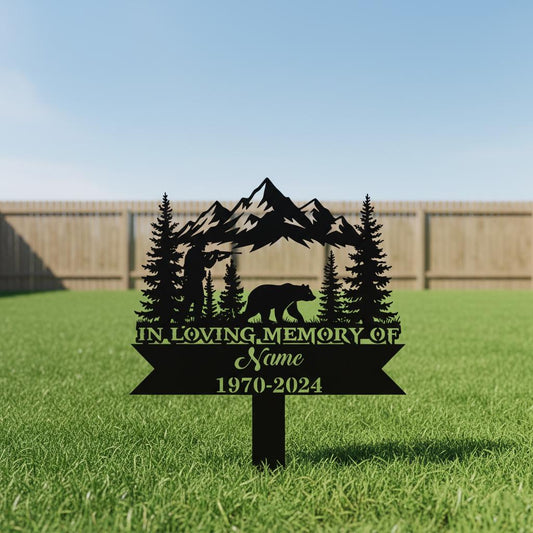 Personalized Hunter Memorial Garden Sign, Custom Bear Mountain Metal Stake, In Loving Memory Plaque, Sympathy Gift for Outdoor Loved One