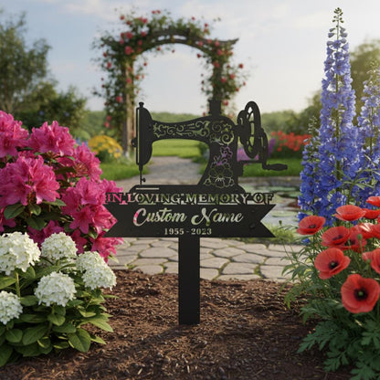 Personalized Sewing Memorial Garden Sign, Custom Seamstress Metal Stake, In Loving Memory Plaque, Sympathy Gift for Quilter Loved One Decor