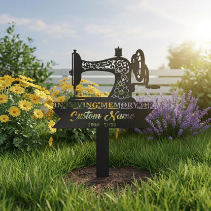 Personalized Sewing Memorial Garden Sign, Custom Seamstress Metal Stake, In Loving Memory Plaque, Sympathy Gift for Quilter Loved One Decor