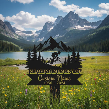 Personalized Cycling Memorial Garden Sign, Custom Mountain Bike Metal Stake, In Loving Memory Plaque, Sympathy Gift for Cyclist Loved One
