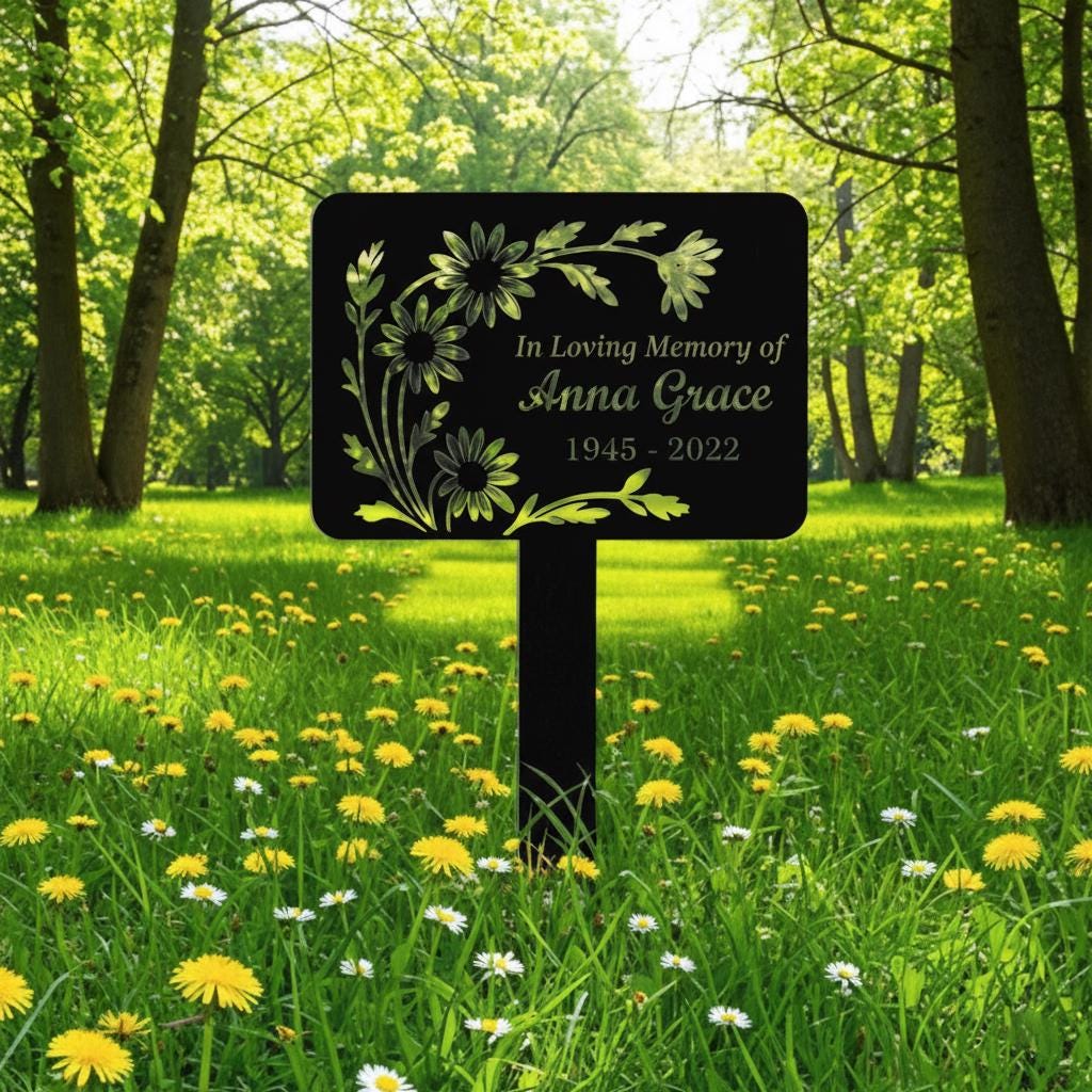 Personalized Memorial Garden Sign Custom Floral Metal Stake In Loving Memory Plaque, Sympathy Gift Graveside Remembrance Decor for Loved One