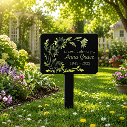 Personalized Memorial Garden Sign Custom Floral Metal Stake In Loving Memory Plaque, Sympathy Gift Graveside Remembrance Decor for Loved One