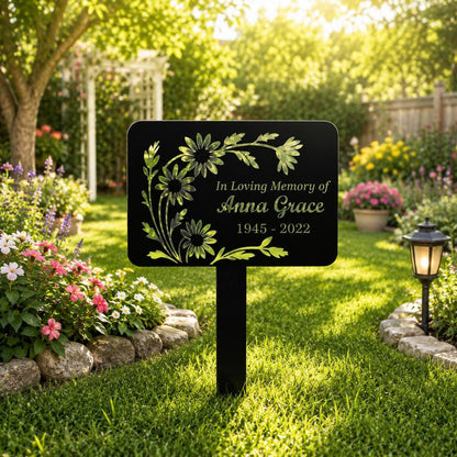 Personalized Memorial Garden Sign Custom Floral Metal Stake In Loving Memory Plaque, Sympathy Gift Graveside Remembrance Decor for Loved One