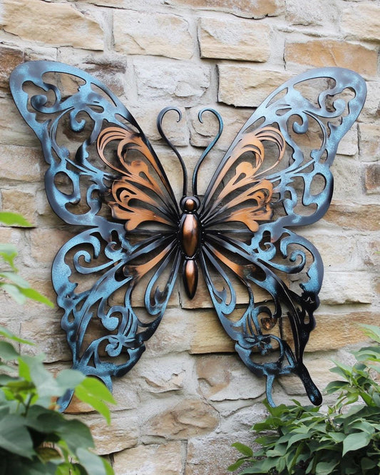 Colorful Butterfly Metal Wall Art Heat Colored Garden Decor Outdoor Butterfly Sign Coastal Patio Wall Hanging Nature Gift Decor