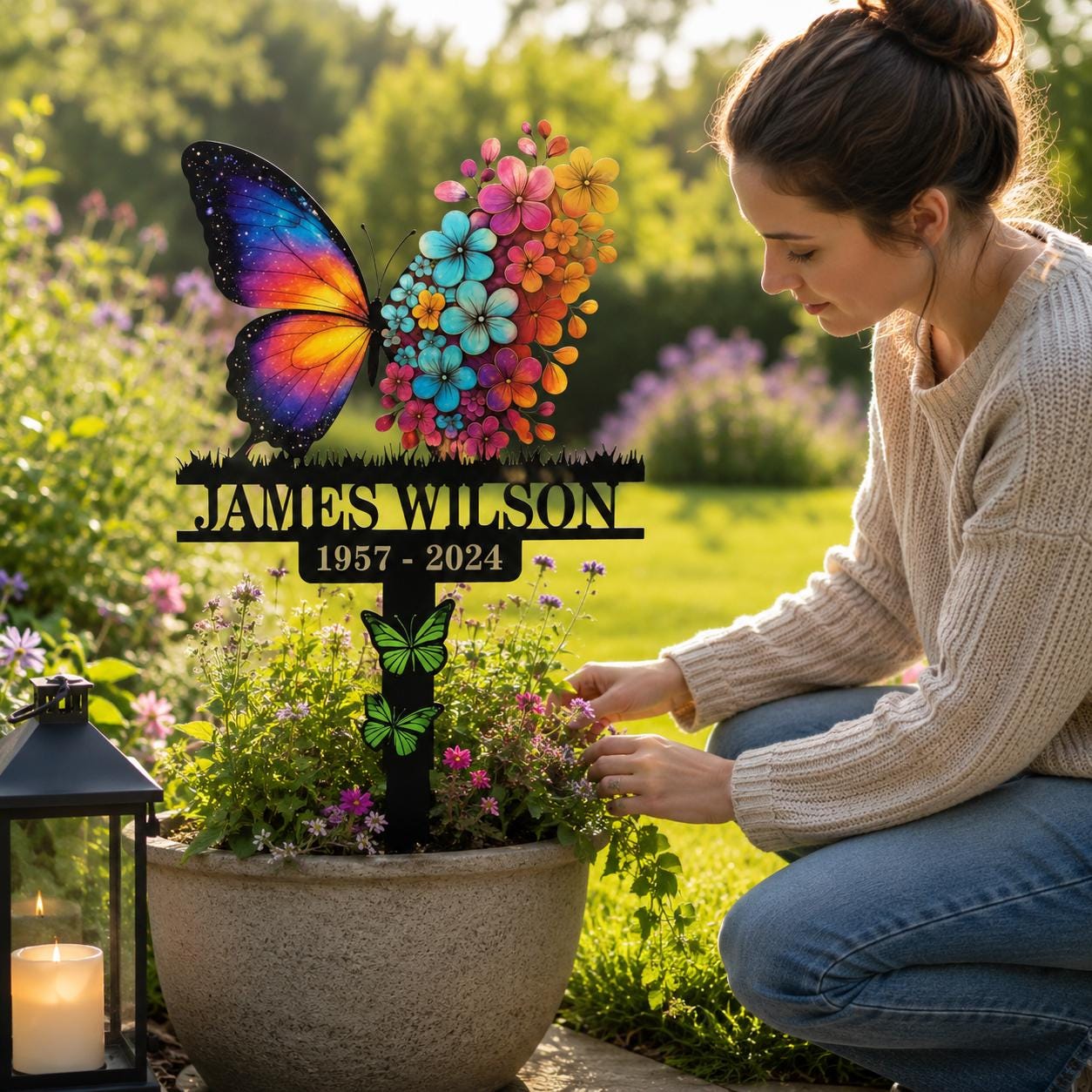 Personalized Butterfly Memorial Garden Sign, Custom Floral Metal Stake, In Loving Memory Plaque, Sympathy Gift for Loved One Outdoor Decor
