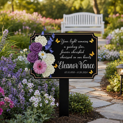 Personalized Memorial Garden Stake, Floral Butterfly Aluminum Metal Sign, Custom Name Dates Grave Marker, Sympathy Remembrance Gift