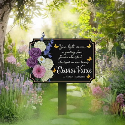 Personalized Memorial Garden Stake, Floral Butterfly Aluminum Metal Sign, Custom Name Dates Grave Marker, Sympathy Remembrance Gift
