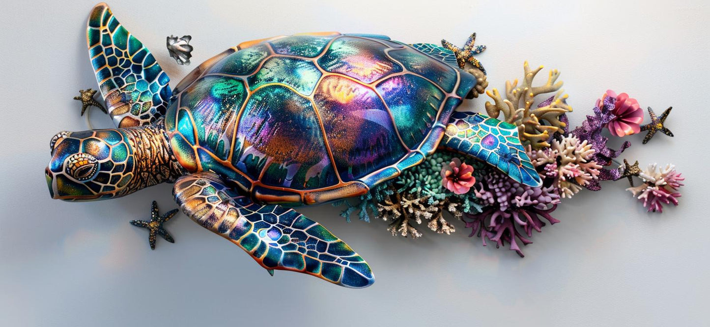 Personalized Sea Turtle 2D Metal Wall Ar, Coastal Ocean Aluminum Sign Colorful Turtle Wall Decor,Set of 4 Nautical Designs, Beach House Gift
