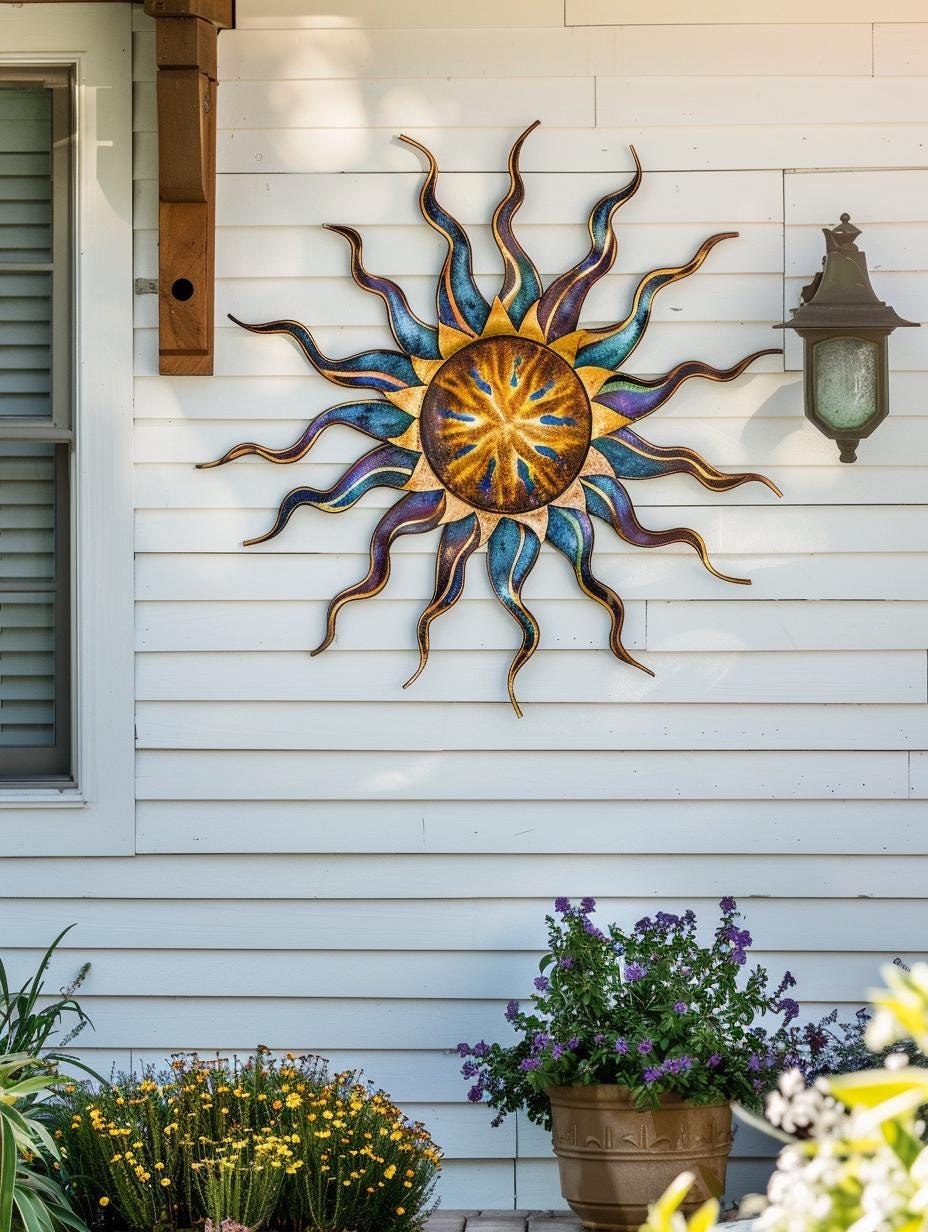 Wacky Sun Metal Wall Art Outdoor Patio Decor Whimsical Spiral Sun Moon Star Garden Hanging Titanium Metal Yard Decor Gift