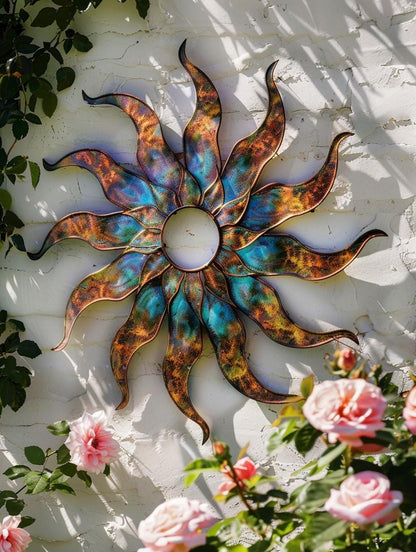 Wacky Sun Metal Wall Art Outdoor Patio Decor Whimsical Spiral Sun Moon Star Garden Hanging Titanium Metal Yard Decor Gift