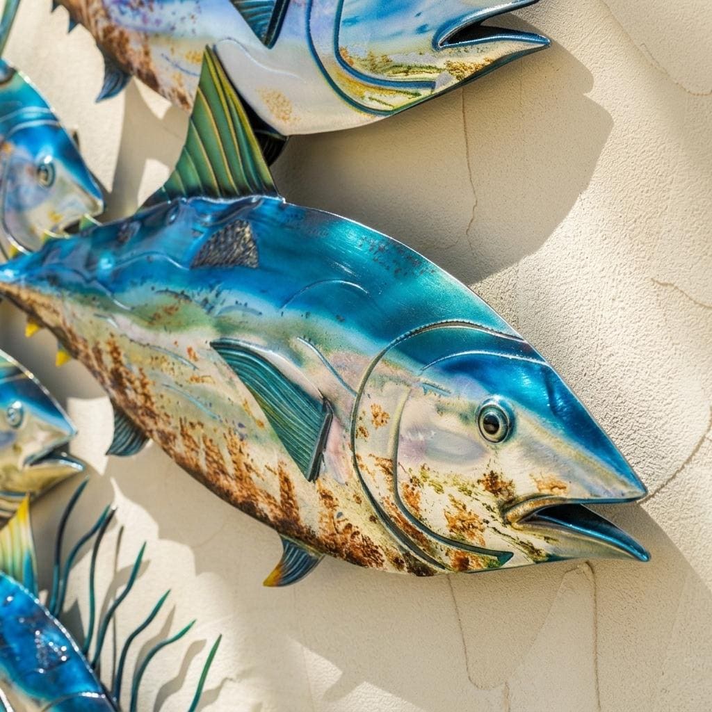 School of Tuna Fish Metal Wall Art Ocean Fish Wall Decor Coastal Metal Sign Beach House Patio Garden Decor Fisherman Gift For Dad
