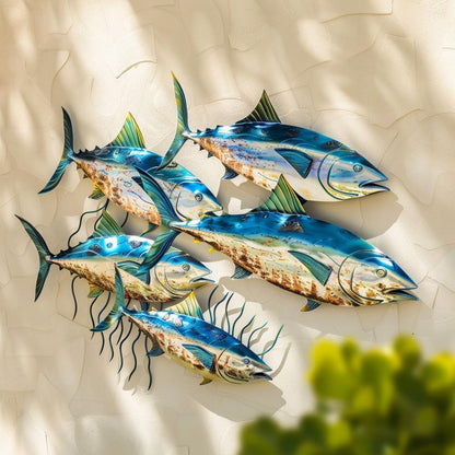 School of Tuna Fish Metal Wall Art Ocean Fish Wall Decor Coastal Metal Sign Beach House Patio Garden Decor Fisherman Gift For Dad