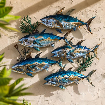 School of Tuna Fish Metal Wall Art Ocean Fish Wall Decor Coastal Metal Sign Beach House Patio Garden Decor Fisherman Gift For Dad