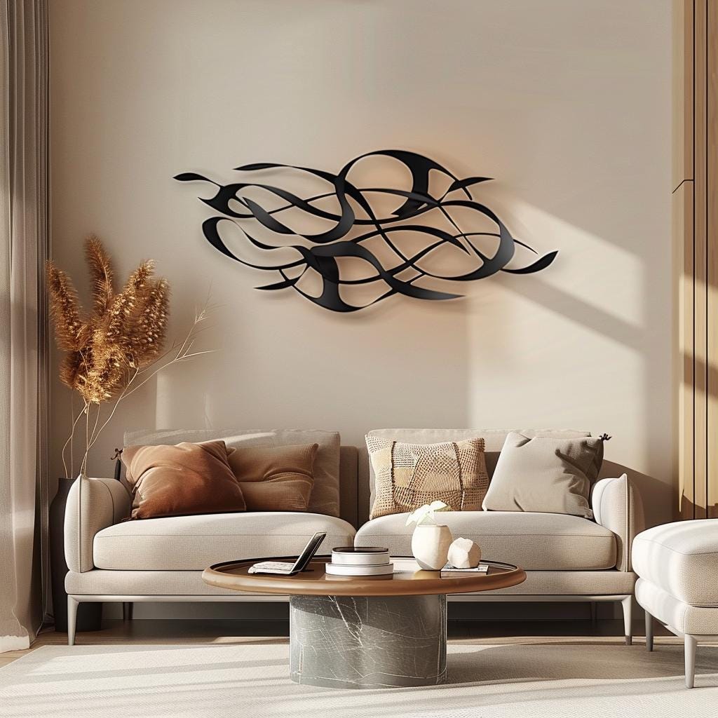 Modern Curved Metal Wall Art Abstract 2D Metal Sign Large Minimalist Line Decor Living Room Office Wall Decor Contemporary Art
