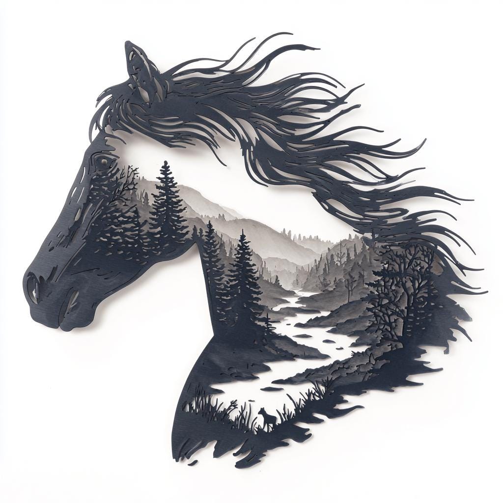 Horse Metal Wall Art, 2D Aluminum Horse Head Sign, Mountain Forest Western Wall Decor, Rustic Ranch Gift