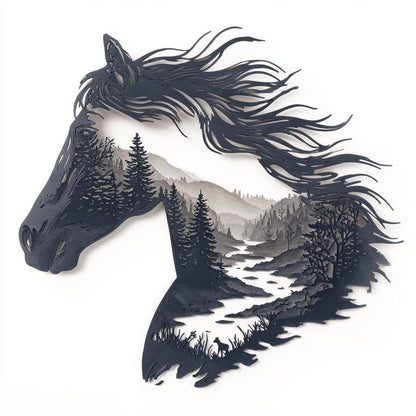 Horse Metal Wall Art, 2D Aluminum Horse Head Sign, Mountain Forest Western Wall Decor, Rustic Ranch Gift