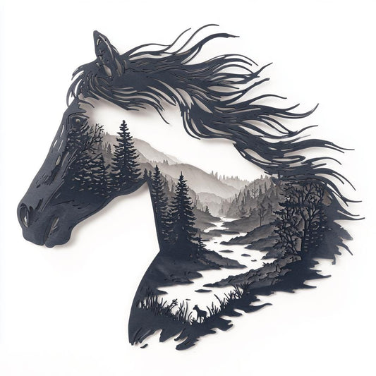 Horse Metal Wall Art, 2D Aluminum Horse Head Sign, Mountain Forest Western Wall Decor, Rustic Ranch Gift