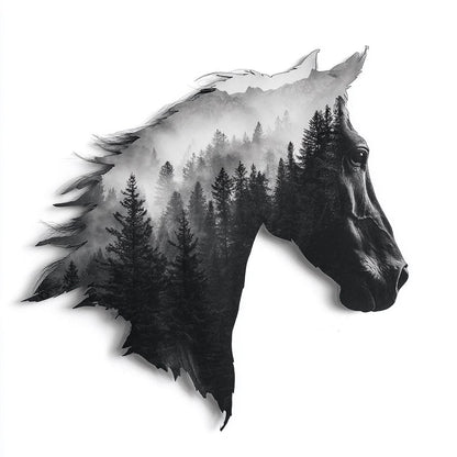 Horse Metal Wall Art, 2D Aluminum Horse Head Sign, Mountain Forest Western Wall Decor, Rustic Ranch Gift
