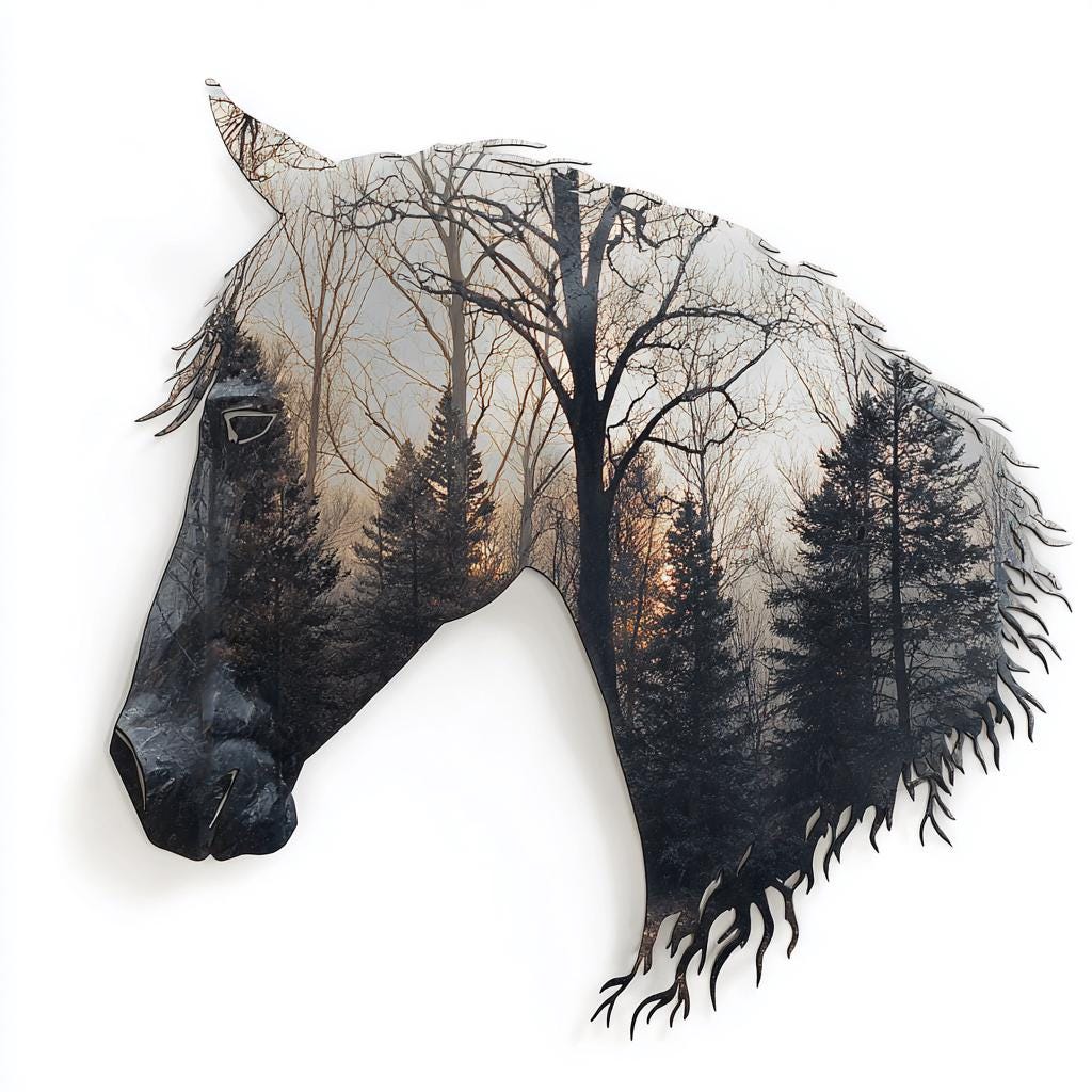 Horse Metal Wall Art, 2D Aluminum Horse Head Sign, Mountain Forest Western Wall Decor, Rustic Ranch Gift