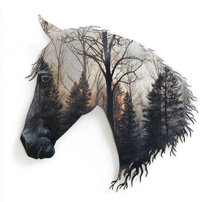 Horse Metal Wall Art, 2D Aluminum Horse Head Sign, Mountain Forest Western Wall Decor, Rustic Ranch Gift